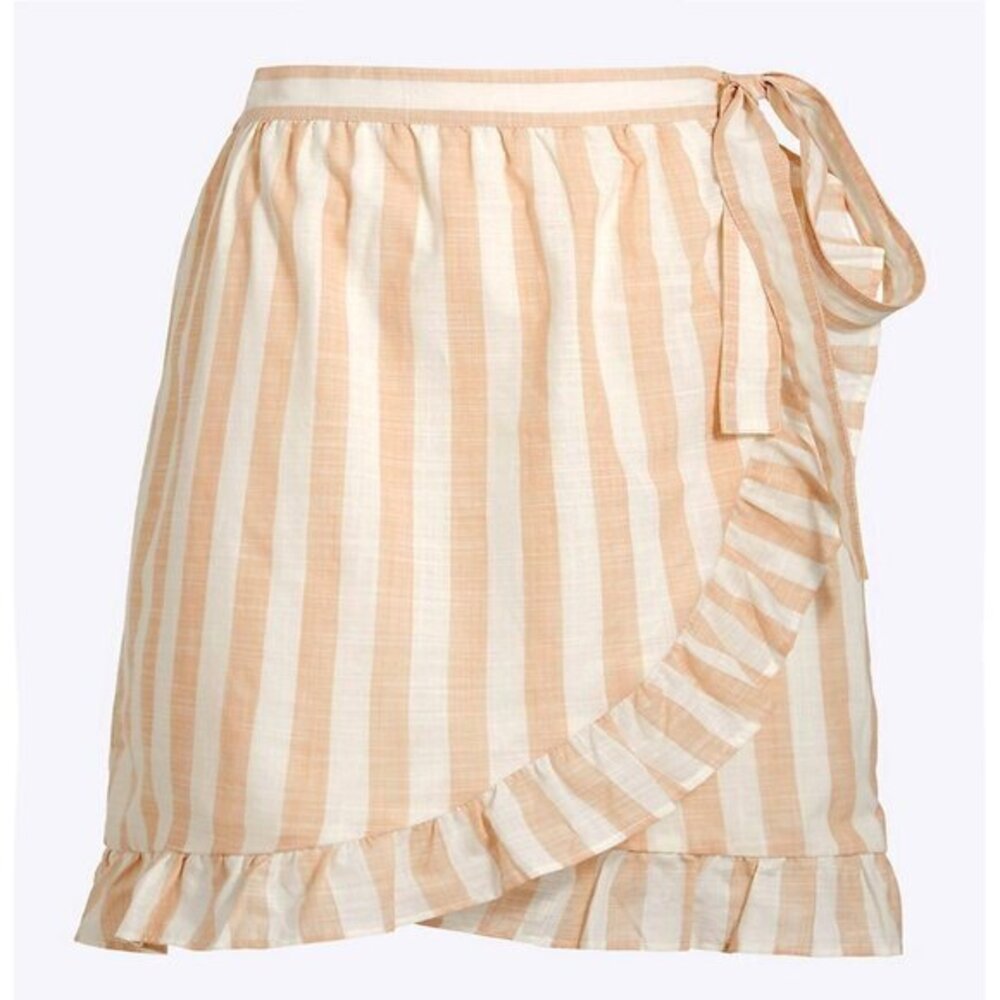 New J.Crew 100% Cotton Striped Wrap Mini Skirt Beige White 2, XS